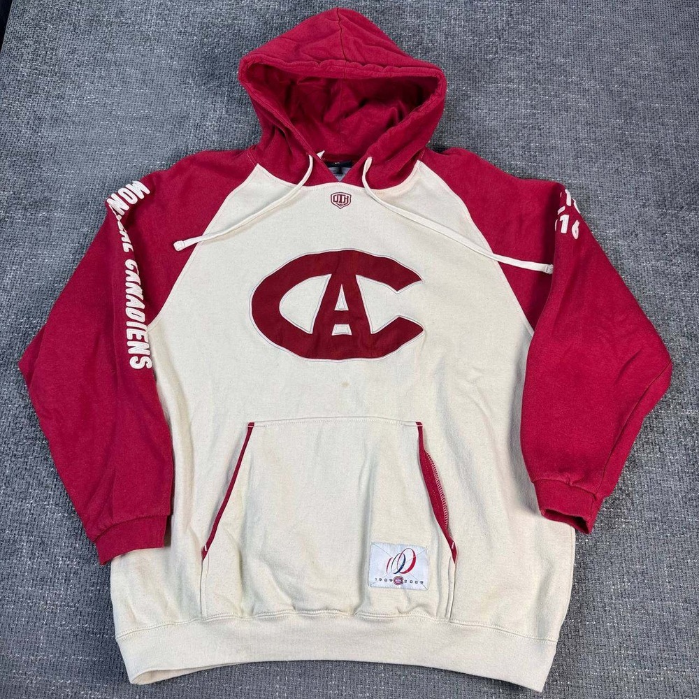 Old Time Hockey Montreal Canadiens Hoodie Mens L Cream Red Y2K Centennial